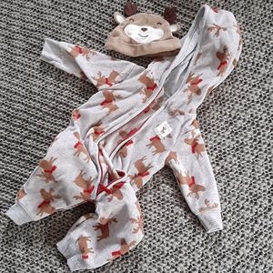 Fleece pajamas with moose hat